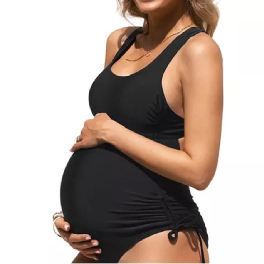 CUPSHE womens plus size 1x black maternity one piece 1950s inspired swimsuit NWT
